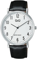 Q&Q férfi karóra, quartz, ezüst színű tok, fekete színű bőrszíj, fehér számlap C43A-001PY (4218-9)