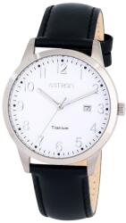 ASTRON 8043-8 férfi karóra, ezüst színű titánium tok, fekete bőrszíj, fehér számlap, keményített ásványüveg, quartz szerkezet, 50 m (5 ATM) vízállóság (8043-8) - oranagykereskedes