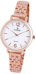 Cardy női karóra, rózsaarany színű fémtok, rózsaarany színű acél karcsat, fehér színű számlap, quartz szerkezet, cseppmentes vízállóság (2668-2)