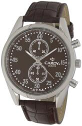 Cardy férfi karóra, ezüst színű fémtok, barna színű szíj, barna színű számlap, quartz szerkezet, cseppmentes vízállóság (2655-1)