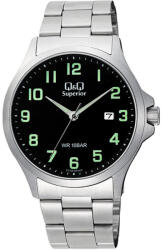 Q&Q férfi karóra, ezüst színű nemesacél tok, ezüst színű nemesacél csat, fekete számlap, (Superior) C51A-001VY (4204-9)