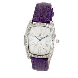 Cardy női karóra, ezüst színű fémtok, lila színű szíj, ezüst színű számlap, quartz szerkezet, cseppmentes vízállóság (2624-2)