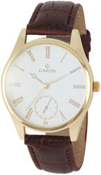 Cardy férfi karóra, arany színű fémtok, barna szíj, fehér számlap, quartz szerkezet, cseppmentes vízállóság (2659-4)