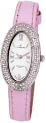 Cardy női karóra, ezüst színű fémtok kő díszítéssel, rózsaszínű szíj, fehér színű számlap, quartz szerkezet, cseppmentes vízállóság (2608-9)