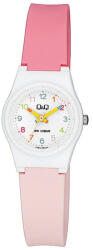 Q&Q gyerek karóra, fehér színű műanyag tok, rózsaszínű műanyag szíj, fehér színű arab számos számlap, V28A-005VY (4098-4)