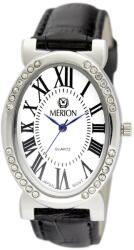 Merion női karóra, ezüst színű fém tok, fekete színű bőrszíj, fehér színű számlap, ásványüveg, quartz szerkezet, cseppmentesség (3165-1)