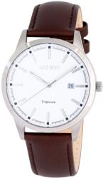 ASTRON 8043-7 férfi karóra, ezüst színű titánium tok, barna bőrszíj, fehér számlap, keményített ásványüveg, quartz szerkezet, 50 m (5 ATM) vízállóság (8043-7) - oranagykereskedes