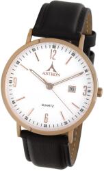ASTRON 5536-8 férfi karóra, rózsaarany színű nemesacél tok, sötétbarna bőrszíj, fehér számlap, keményített ásványüveg, quartz szerkezet, cseppmentes vízállóság (5536-8) - oranagykereskedes