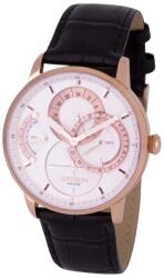 ASTRON 8026-8 férfi karóra, rózsaarany színű nemesacél tok, fekete bőrszíj, fehér számlap, zafírüveg, quartz szerkezet, cseppmentes vízállóság (8026-8) - oranagykereskedes