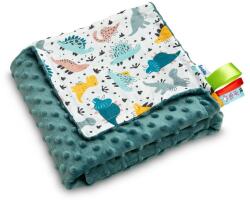  Kétoldalas Minky babatakaró szatén szalagokkal - Smaragd zöld dínó