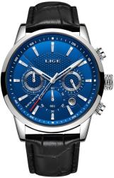 LIGE Ceas LIGE EL-14628 - Negru / Argintiu / Albastru KP14628 Ceas
