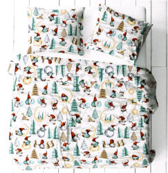  Karácsonyi 3 részes pamut ágynemű huzat -140x200 cm / piros sapkás téli manó mintás