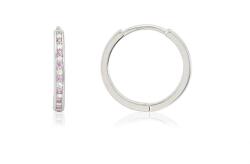 Ezüst fülbevaló bepattintós keskeny karika rózsaszín és fehér köves 12mm