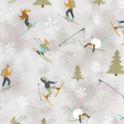 Takoy Fésült szabadidő anyag Takoy 300g síelők a lejtőn szürke alapon - nagyított minta