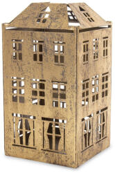 ART-POL Patinás arany szín fém társasház jellegű mécsestartó házikó ablakokkal 17x9x9cm (172915)
