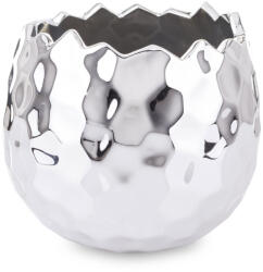 Art-Pol Ambasador design kerek kerámia ezüst virágtartó kaspó csipkézett szegéllyel 11x11x11cm (144613)