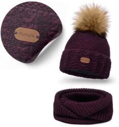 PaMaMi Lila Téli Szett, gyapjú sapka, polár bélés, kémény (Klasyczny Zestaw na Zimę Jesień Ciepły)