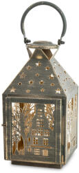 Art-Pol Óarany patinás fémkeretes mécsestartó lantern lámpás áttört fém házikó 41x16x16cm (171462)