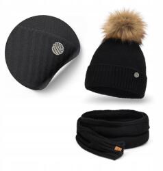 PaMaMi Téli szett, pomponos sapka és hosszú sál, 85% akril, 55-58cm fejméret (Klasyczna Czapka z Pomponem Szalik Zestaw)