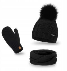 PaMaMi Téli szett, Női polár sapka, pompon, kémény, kesztyű (Zestaw Jesienno-Zimowy Komin Czapka Rękawice)