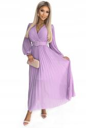 Numoco Rakott Ruha, lila, övvel, sifon, hosszú ujjú (414-6)
