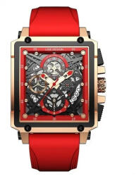 LIGE Ceas barbatesc Lige Rosu Silicon Otel Afisare data Quartz Analog Ceas