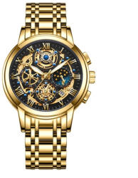 LIGE Ceas barbatesc Lige Auriu Afisare data Analog Quartz Cadran Negru Ceas