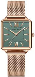 Hannah Martin Ceas dama Hannah Martin Cadran patrat Quartz Analog Elegant Auriu verde smarald Ceas