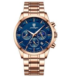 Poedagar Ceas barbatesc Poedagar Quartz Cronograf Analog Elegant Data Otel Auriu Albastru Ceas