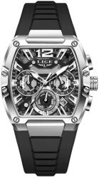 LIGE Ceas Barbati Lige 89206 Argintiu-Negru , Design Sport, Functii Multiple, Rezistent la socuri, Rezistent la Apa 3ATM Ceas