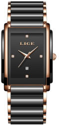 LIGE Ceas Dama Lige 89188 Rose Auriu-Negru , Design Fashion, Functii Multiple, AfiE aj Luminos, Rezistent la Apa 3ATM Ceas