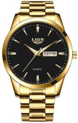LIGE Ceas barbatesc Lige Auriu Otel Analog Quartz Afisare data Ceas