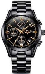 LIGE Ceas barbatesc Lige Negru Quartz Analog Data Cronograf Ceas