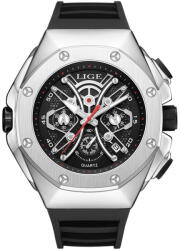 LIGE Ceas Barbati Lige 89111 Argintiu-Negru , Design Luxury, Functii Multiple, AfiE aj Luminos, Rezistent la Apa 3ATM Ceas