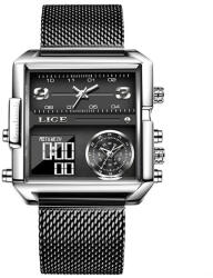 LIGE Ceas barbatesc Lige Quartz Analog Digital Otel inoxidabil Lumina fundal Negru Ceas