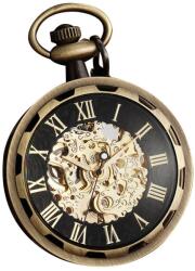 Gorben Ceas de buzunar, Gorben, Clasic, Vintage, Mecanic, Skeleton, Lant, Cifre romane, Auriu Negru Ceas