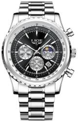LIGE Ceas barbatesc Lige Quartz Analog Otel inoxidabil Argintiu Negru Cronograf Data Ceas