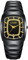 LIGE Ceas Dama Lige 89189 Auriu-Negru , Design Fashion, Functii Multiple, AfiE aj Luminos, Rezistent la Apa 3ATM Ceas