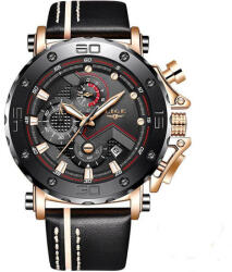 LIGE Ceas de mana barbatesc, Lige, Analog, Fashion, Casual, Curea din piele, Ecran mare, Cronograf, Mecanism Quartz Ceas
