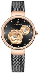 Naviforce Milánói szíjas női karóra, fekete számlappal, 3D virágokkal