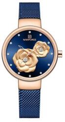 Naviforce Milánói szíjas női karóra, kék számlappal, 3D virágokkal