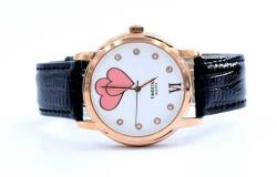 Timestar Fekete szíjas, női karóra, szivekkel, stasszokkal. 134-2oc