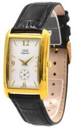 Q&Q Superior, arany színű, fekete bőr szíjas karóra. 464oc