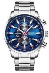 Curren Kék számlapos, ezüst szíjas férfi karóra. Chronograph M8351