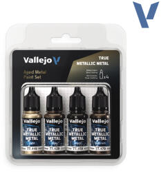 Acrylicos Vallejo Vallejo 77.258 True Metallic airbrush festékkészlet, Antik fém árnyalat, 4x18ml () (577258)