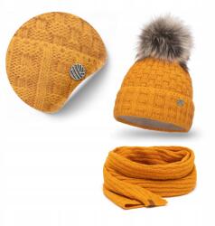 PaMaMi Női téli szett, sapka és sál, polár bélés, akril, 200cm sál (Modny Zestaw Jesienno-Zimowy z Szalikiem)