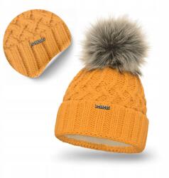 PaMaMi Női Téli Sapka, sárga, mézszínű, pomponnal (Klasyczna Czapka z Ociepleniem na Zimę)