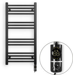 Welland Welland Lux fekete elektromos törölközőszárító radiátor 500 x 1000mm digitális termosztáttal | Készletről gyors kiszállítással. CN + C-type (CN1000500BL-AF-T-I-B-400W)