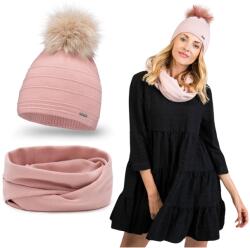PaMaMi Téli szett, Női, Púderrózsaszín, sapka, kémény (Stylowy Zestaw Jesienno-Zimowy Różowy)