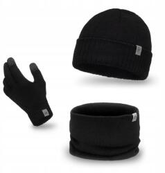 PaMaMi téli szett, fekete sapka, kémény, kesztyű, férfi (Uniwersalny Zestaw Jesienno-Zimowy Czarny)